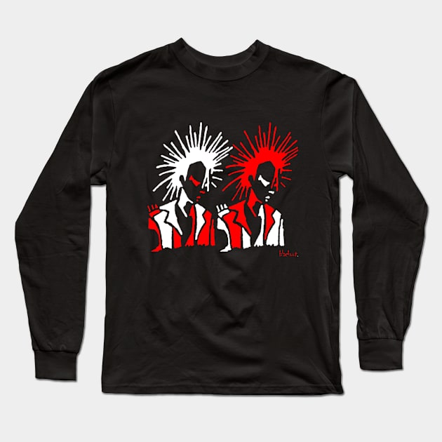 Punk Mates in White and Red by Blackout Design Long Sleeve T-Shirt by Blackout Design